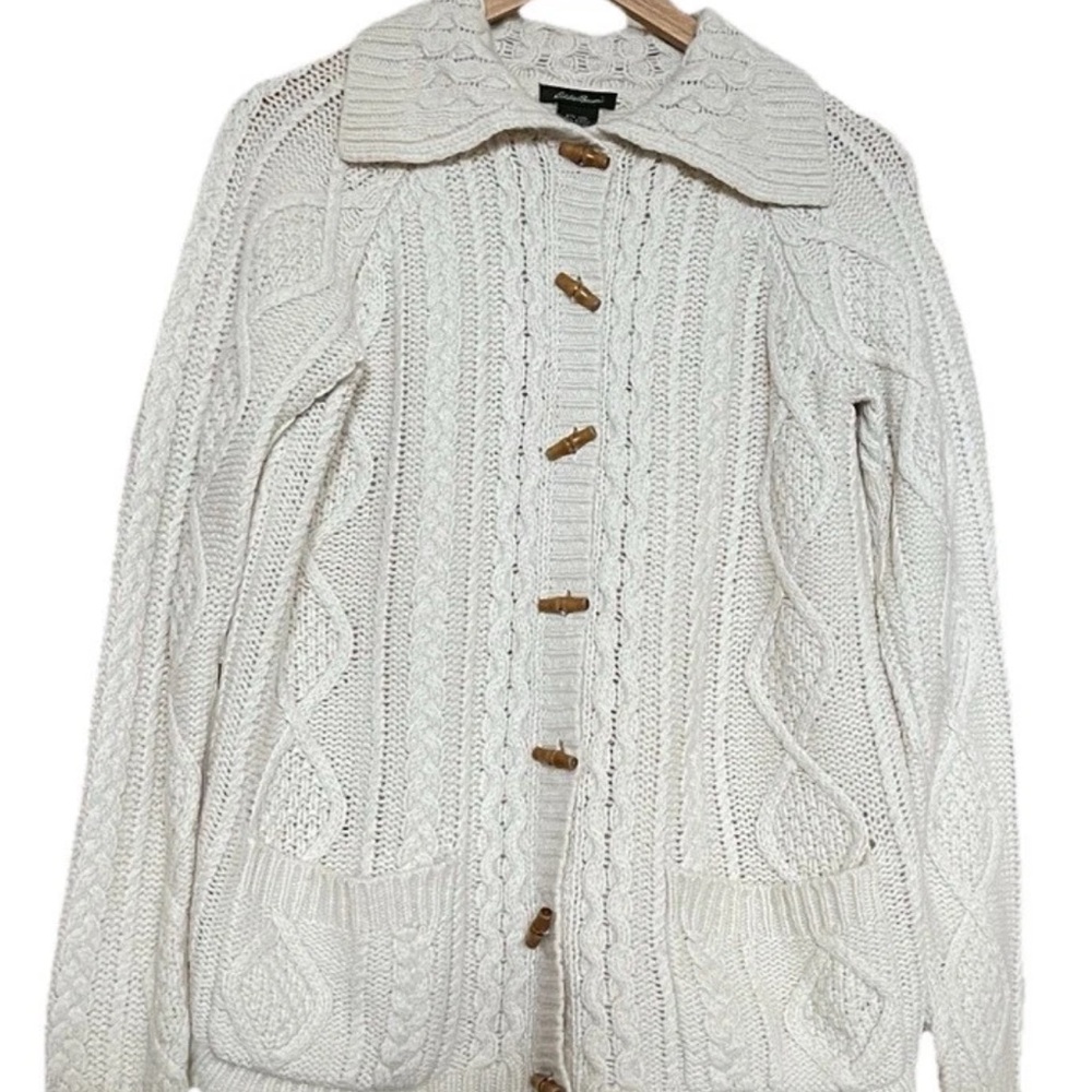 Vintage wool blend Eddie Bauer cable-knit cardigan sweater